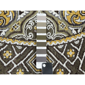 6'2"x6'2" Taupe-brown Textured Wool And Silk Mughal Inspired Medallions Design Hand-knotted Round Oriental Rug FWR450774