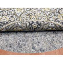 Load image into Gallery viewer, 6&#39;1&quot;x6&#39;1&quot; Taupe-Brown Textured Wool and Silk Mughal Inspired Medallions Design Hand-Knotted Round Oriental Rug FWR450780