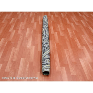 6'1"x6'1" Taupe-Brown Textured Wool and Silk Mughal Inspired Medallions Design Hand-Knotted Round Oriental Rug FWR450780
