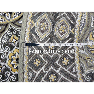 6'1"x6'1" Taupe-brown Textured Wool And Silk Mughal Inspired Medallions Design Hand-knotted Round Oriental Rug FWR450780