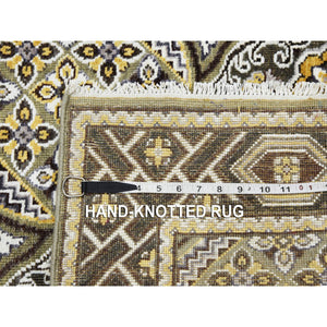 4'x6'2" Taupe-brown Mughal Inspired Medallions Design Textured Wool And Silk Hand-knotted Oriental Rug FWR450792