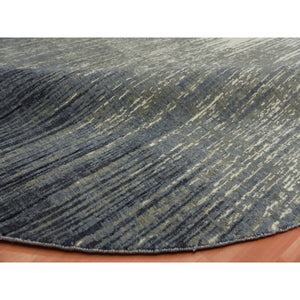 9'x9'1" Gray And Black Ombre Design Pure Wool Densely Woven Hand Knotted Modern Round Oriental Rug FWR450852