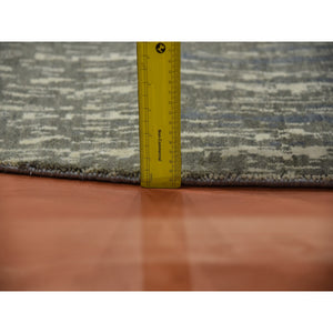 9'x9'1" Gray And Black Ombre Design Pure Wool Densely Woven Hand Knotted Modern Round Oriental Rug FWR450852
