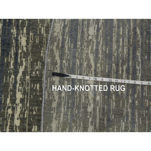 9'x9'1" Gray And Black Ombre Design Pure Wool Densely Woven Hand Knotted Modern Round Oriental Rug FWR450852