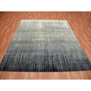 8'x8'4" Gray And Black Densely Woven Hand Knotted Modern Ombre Design Pure Wool Square Oriental Rug FWR450858