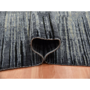 8'x8'4" Gray And Black Densely Woven Hand Knotted Modern Ombre Design Pure Wool Square Oriental Rug FWR450858