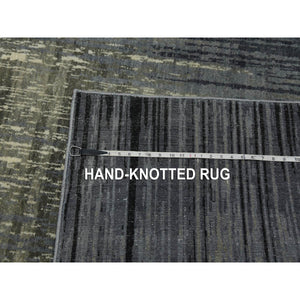 8'x10'3" Gray And Black Modern Ombre Design Densely Woven Hand Knotted Pure Wool Oriental Rug FWR450864