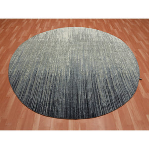 7'10"x8'1" Gray And Black Pure Wool Densely Woven Hand Knotted Modern Ombre Design Round Oriental Rug FWR450870