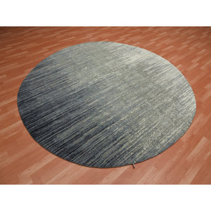 7'10"x8'1" Gray And Black Pure Wool Densely Woven Hand Knotted Modern Ombre Design Round Oriental Rug FWR450870