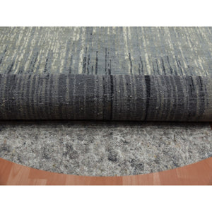 7'10"x8'1" Gray And Black Pure Wool Densely Woven Hand Knotted Modern Ombre Design Round Oriental Rug FWR450870