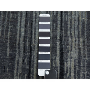 7'10"x8'1" Gray And Black Pure Wool Densely Woven Hand Knotted Modern Ombre Design Round Oriental Rug FWR450870