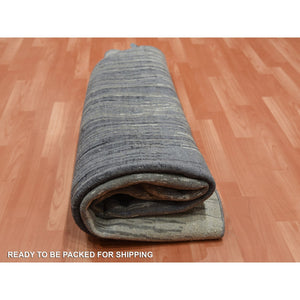 7'10"x8'1" Gray And Black Pure Wool Densely Woven Hand Knotted Modern Ombre Design Round Oriental Rug FWR450870