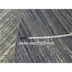 7'10"x8'1" Gray And Black Pure Wool Densely Woven Hand Knotted Modern Ombre Design Round Oriental Rug FWR450870