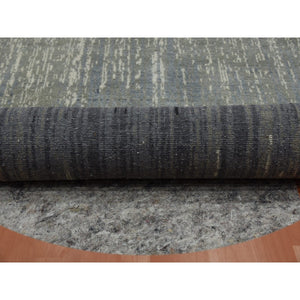 7'x7'2" Gray And Black Densely Woven Hand Knotted Modern Ombre Design Pure Wool Round Oriental Rug FWR450882