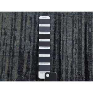 7'x7'2" Gray And Black Densely Woven Hand Knotted Modern Ombre Design Pure Wool Round Oriental Rug FWR450882
