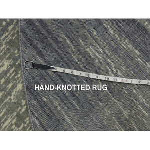 7'x7'2" Gray And Black Densely Woven Hand Knotted Modern Ombre Design Pure Wool Round Oriental Rug FWR450882