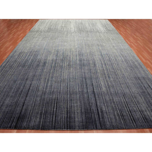 12'2"x18' Gray and Black, Hand Knotted Modern Ombre Design, Densely Woven Pure Wool, Oversized Oriental Rug FWR450918