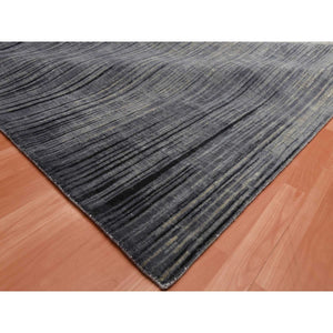 12'2"x18' Gray and Black, Hand Knotted Modern Ombre Design, Densely Woven Pure Wool, Oversized Oriental Rug FWR450918