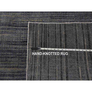 12'2"x18' Gray and Black, Hand Knotted Modern Ombre Design, Densely Woven Pure Wool, Oversized Oriental Rug FWR450918