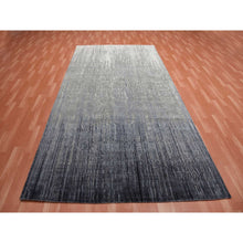 Load image into Gallery viewer, 6&#39;1&quot;x12&#39;1&quot; Gray and Black, Pure Wool Hand Knotted, Modern Ombre Design Densely Woven, Wide Runner Oriental Rug FWR450924