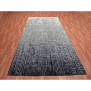 6'1"x12'1" Gray and Black, Pure Wool Hand Knotted, Modern Ombre Design Densely Woven, Wide Runner Oriental Rug FWR450924