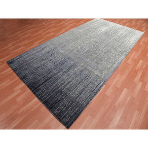 6'1"x12'1" Gray and Black, Pure Wool Hand Knotted, Modern Ombre Design Densely Woven, Wide Runner Oriental Rug FWR450924