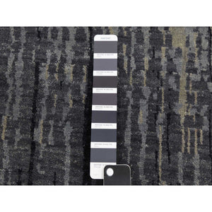 6'1"x12'1" Gray and Black, Pure Wool Hand Knotted, Modern Ombre Design Densely Woven, Wide Runner Oriental Rug FWR450924