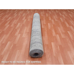 6'1"x12'1" Gray and Black, Pure Wool Hand Knotted, Modern Ombre Design Densely Woven, Wide Runner Oriental Rug FWR450924