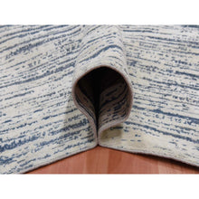 Load image into Gallery viewer, 11&#39;7&quot;x14&#39;10&quot; Blue And Ivory, Modern Striae Design Pure Silk With Textured Wool Hand Knotted Tone On Tone, Oversized Oriental Rug FWR450966