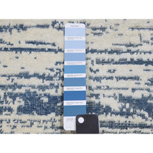 Load image into Gallery viewer, 11&#39;7&quot;x14&#39;10&quot; Blue And Ivory, Modern Striae Design Pure Silk With Textured Wool Hand Knotted Tone On Tone, Oversized Oriental Rug FWR450966