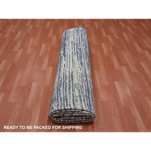 Load image into Gallery viewer, 11&#39;7&quot;x14&#39;10&quot; Blue And Ivory, Modern Striae Design Pure Silk With Textured Wool Hand Knotted Tone On Tone, Oversized Oriental Rug FWR450966