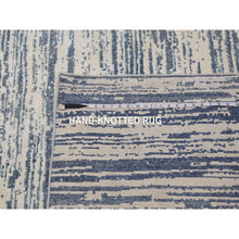 Load image into Gallery viewer, 11&#39;7&quot;x14&#39;10&quot; Blue And Ivory, Modern Striae Design Pure Silk With Textured Wool Hand Knotted Tone On Tone, Oversized Oriental Rug FWR450966