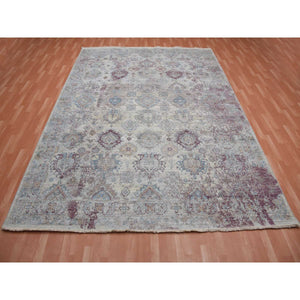 9'x12' Stone Washed, Hand Knotted Caucasian Gul Motifs, Zero Pile With Distinct Abrash, Distressed And Sheared Down Pure Wool, Oriental Rug FWR450990