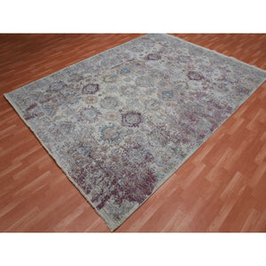 9'x12' Stone Washed, Hand Knotted Caucasian Gul Motifs, Zero Pile With Distinct Abrash, Distressed And Sheared Down Pure Wool, Oriental Rug FWR450990