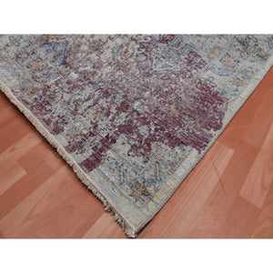 9'x12' Stone Washed, Hand Knotted Caucasian Gul Motifs, Zero Pile With Distinct Abrash, Distressed And Sheared Down Pure Wool, Oriental Rug FWR450990