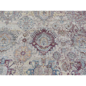 9'x12' Stone Washed, Hand Knotted Caucasian Gul Motifs, Zero Pile With Distinct Abrash, Distressed And Sheared Down Pure Wool, Oriental Rug FWR450990