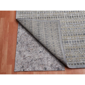 14'x20'4" Silver Gray, Pure Silk And Textured Wool Hand Knotted, Modern Tone On Tone Repetitive Design, Oversized Oriental Rug FWR451038