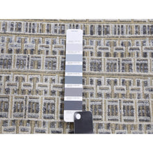 Load image into Gallery viewer, 14&#39;x20&#39;4&quot; Silver Gray, Pure Silk And Textured Wool Hand Knotted, Modern Tone On Tone Repetitive Design, Oversized Oriental Rug FWR451038