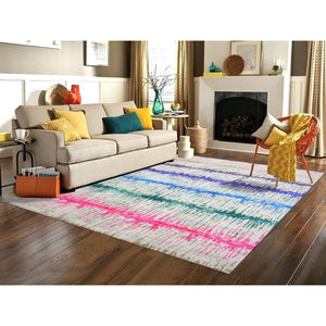 9'1"x12' Ivory, THE CARDIAC, Sari Silk with Textured Wool Hand Knotted, Oriental Rug FWR451044