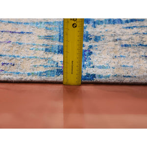 9'1"x12' Ivory, THE CARDIAC, Sari Silk with Textured Wool Hand Knotted, Oriental Rug FWR451044