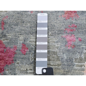 9'x12'1" Stone Gray With Pop Of Colors, Pure Silk And Textured Wool Hand Knotted, Eclectic Design, Oriental Rug FWR451056