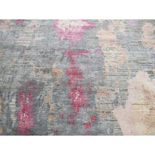 Load image into Gallery viewer, 9&#39;x12&#39;1&quot; Stone Gray With Pop Of Colors, Pure Silk And Textured Wool Hand Knotted, Eclectic Design, Oriental Rug FWR451056