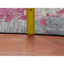 Load image into Gallery viewer, 9&#39;x12&#39;1&quot; Stone Gray With Pop Of Colors, Pure Silk And Textured Wool Hand Knotted, Eclectic Design, Oriental Rug FWR451056