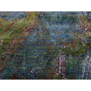8'x9'10" Aqua Marine Oceanic Design, Hand Knotted Sari Silk & Textured Wool, Oriental Rug FWR451062