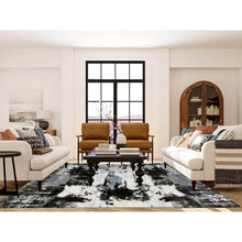 Load image into Gallery viewer, 7&#39;10&quot;x9&#39;10&quot; Black And Gray, Modern Abstract Design, Pure Wool Hand Knotted, Oriental Rug FWR451068