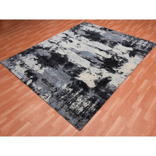 Load image into Gallery viewer, 7&#39;10&quot;x9&#39;10&quot; Black And Gray, Modern Abstract Design, Pure Wool Hand Knotted, Oriental Rug FWR451068