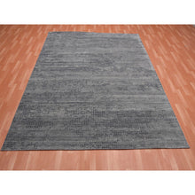Load image into Gallery viewer, 8&#39;x10&#39;1&quot; Black And Gray, Modern Design Zero Pile, Pure Silk Hand Knotted, Oriental Rug FWR451074