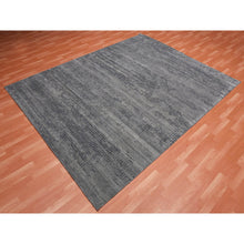 Load image into Gallery viewer, 8&#39;x10&#39;1&quot; Black And Gray, Modern Design Zero Pile, Pure Silk Hand Knotted, Oriental Rug FWR451074