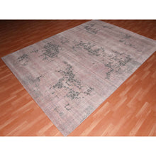 Load image into Gallery viewer, 8&#39;9&quot;x12&#39;2&quot; Pink And Gray, Hand Knotted Erased Persian Design, Zero Pile Pure Silk, Oriental Rug FWR451080