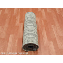 Load image into Gallery viewer, 2&#39;6&quot;x10&#39;2&quot; Gray And Black, Pure Wool Hand Knotted, Modern Ombre Design Densely Woven, Runner Oriental Rug FWR451104